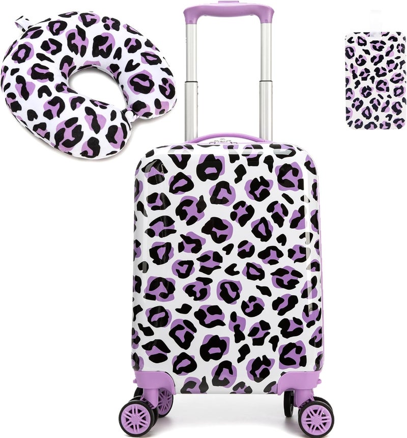 Esteemly Kid's Luggage Set 2 Piece Suitcase Set Hardside Luggage with Spinner Wheels Girls Carry on Toddler Travel Rolling Suitcase with Neck Pillow Airline Approved - Image 1